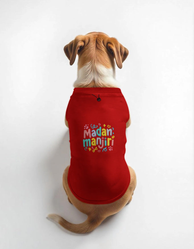 Dog tee written as madan manjiri